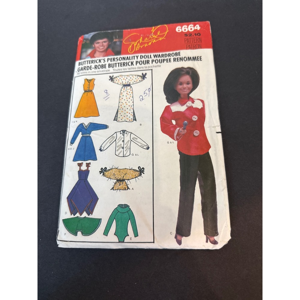 Butterick 6664 Shari Belafonte Personality Doll Wardrobe Sewing Pattern Vintage